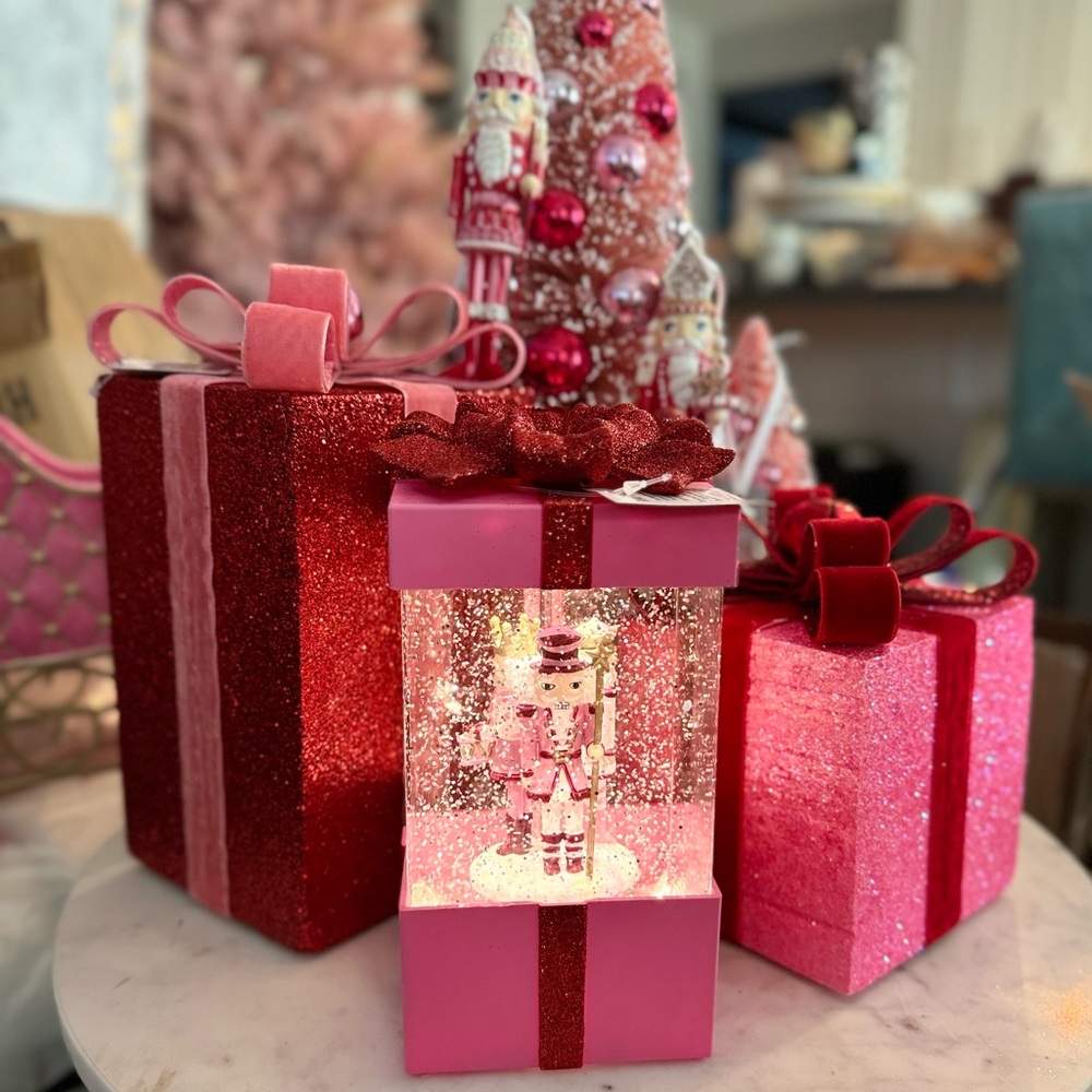 3 Piece! Blushing Pink Nutcracker Glitter Water Gifts & Globe RAZ Pinkmas NEW